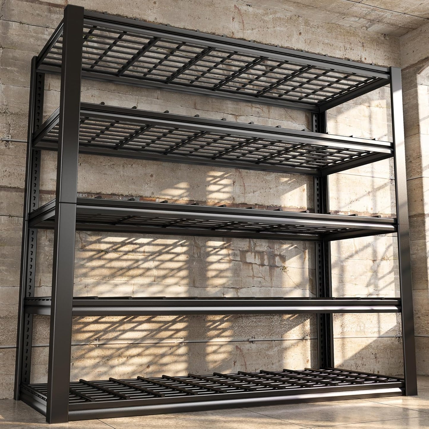 REIBII 48" W Garage Shelving Heavy Duty Load 2500LBS, 5 Tier Storage Shelves, Adjustable Metal Shelves for Warehouse, Pantry, Basement, 48" W X 72" H X18 D