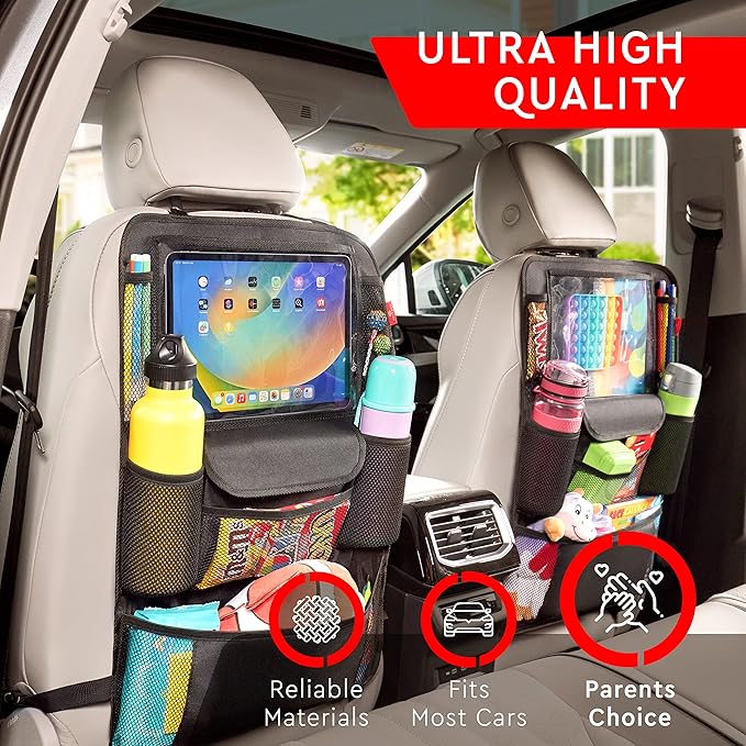 Helteko Car Seat Organizer, Ultra Version Kids Backseat Car Organizers and Storage, Waterproof Back Seat Protector Kick Mats with Tablet Holder 12" Car Accessories Interior, Ocean Blue 1 Pack
