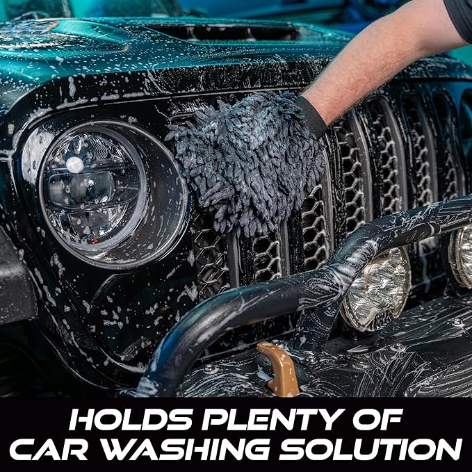 VIKING Car Wash Mitt, Microfiber for Car Cleaning, Premium Chenille, Black, 10 inch x 8 inch, 2 Pack