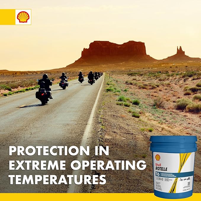 Shell Rotella 550054526 T6 Full Synthetic Heavy Duty 0W-40 Engine Diesel Oil - 5 Gallon Pail