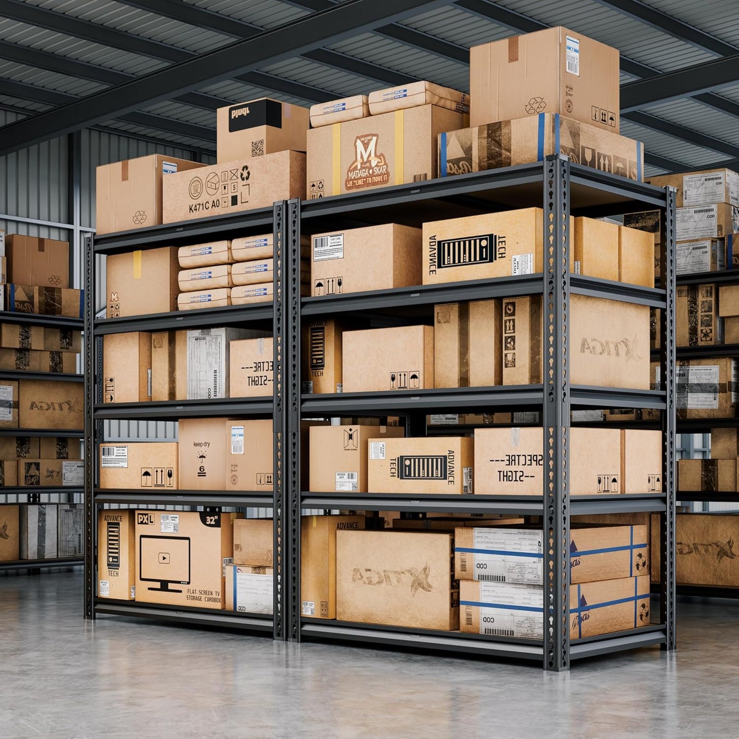 72"H Storage Shelves heavy duty, 2200LBS Garage Shelving, 5 Tier Metal Shelving Unit Adjustable Garage Shelves Utility Rack Shelf for Storage Warehouse Pantry Closet,40" W × 20" D × 72" H, Black, 2PCS