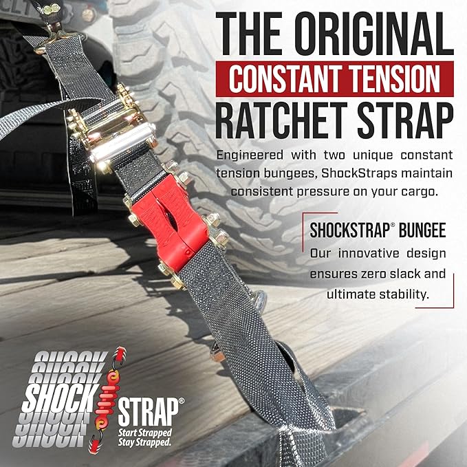 Ratchet Strap, 9' x 2" Shock Absorbing Heavy Duty Tie downs for Cargo, 2,000 LB WLL / 6,000 LB Break Strength, 4-Pack