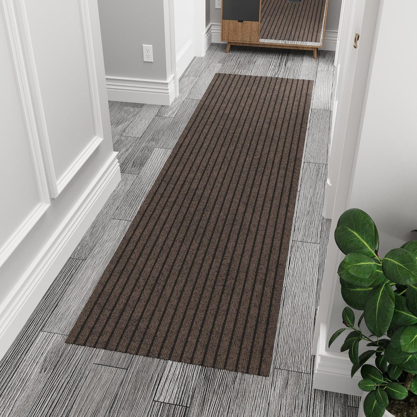 Ottomanson 2' x 9' Hallway Runner with Scraper Pile Extra Durable Non-Slip Rug Mat for Indoor & Outdoor Use - Ideal for Kitchen, Entryway, Patio & Garage - High-Traffic Carpet, Brown