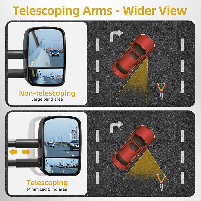 DWVO Towing Mirrors Fit 88-99 Chevy GMC C1500 K1500, 88-00 C2500 C3500 K2500 K3500 with Power Adjusted Manual Telescoping