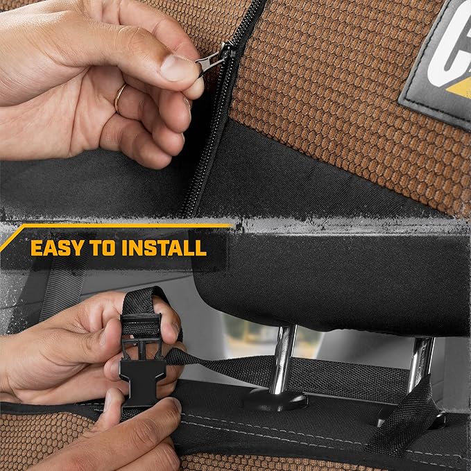 CAT MeshFlex Beige & Black Rear Seat Cover for Car – Durable Canvas & Mesh Design 60/40 Split Bench Protector for Cars, Trucks & SUVs – Back Seat Cover for Rear Bench – Interior Car Accessory