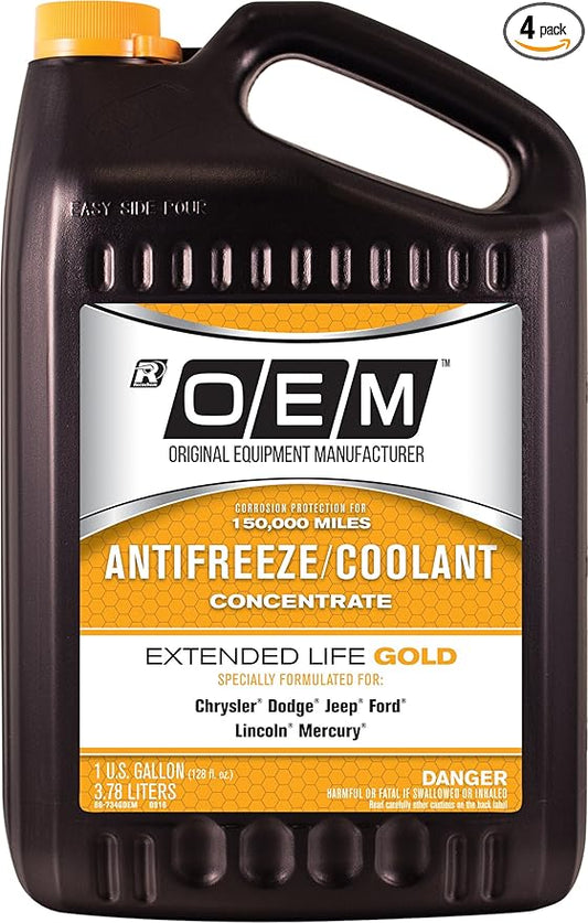 Recochem OEM 86-734GOEM-4PK Gold Premium Antifreeze Concentrate Extended Life GOLD, 1 gallon, 4 Pack
