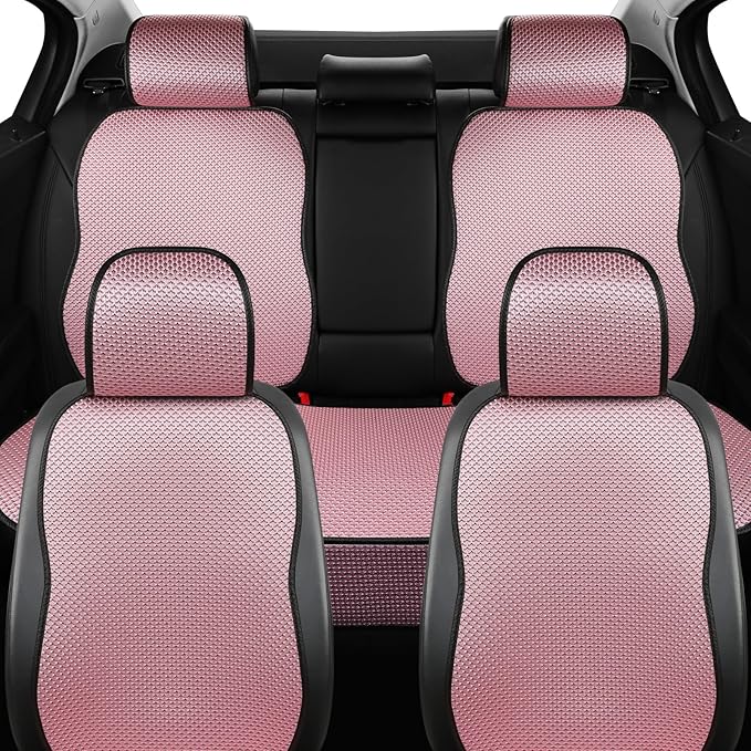 Auto Newer Car Seat Cover,Breathable Front Car Seat Cushion,Comfortable Car Seat Protector,Anti-Slip and Full Wrap Driver Car Seat Protector with Storage Pocket,Universal All Seasons(Pink,1PCS)