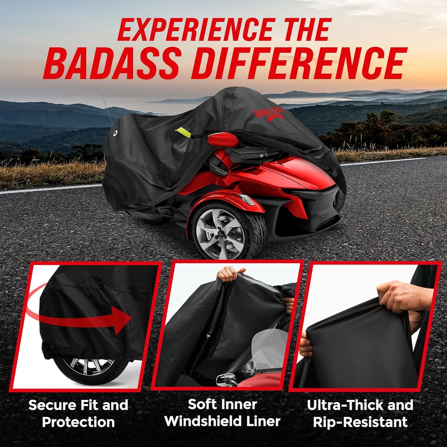 Badass Moto Ultimate Can Am Spyder Cover RT Limited, 2020-2025 Sea to Sky. Fits Can-Am Spyder RT Accessories Durable All Season Weather Waterproof Outdoor Storage Rain Sun Motorcycle Cover Canam