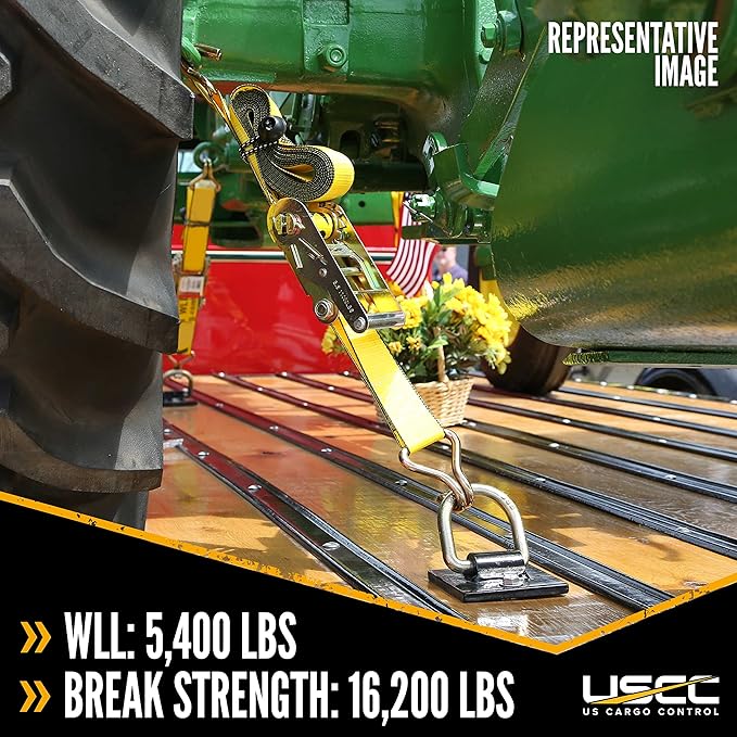 US Cargo Control 4 Inch x 20 Foot Heavy Duty Yellow Ratchet Strap with Wire Hooks, 2 Pack