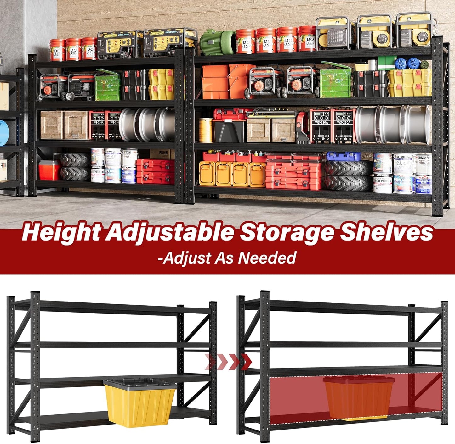 48" Wide Heavy Duty Garage Shelving Units,3000LBS 24 Deep Storage Shelves,Metal Garage Shelves,Large Storage Rack,Steel Shelf,Industrial Shelving for Shop,Warehouse,Basement,48" W x 24" D x 70" H