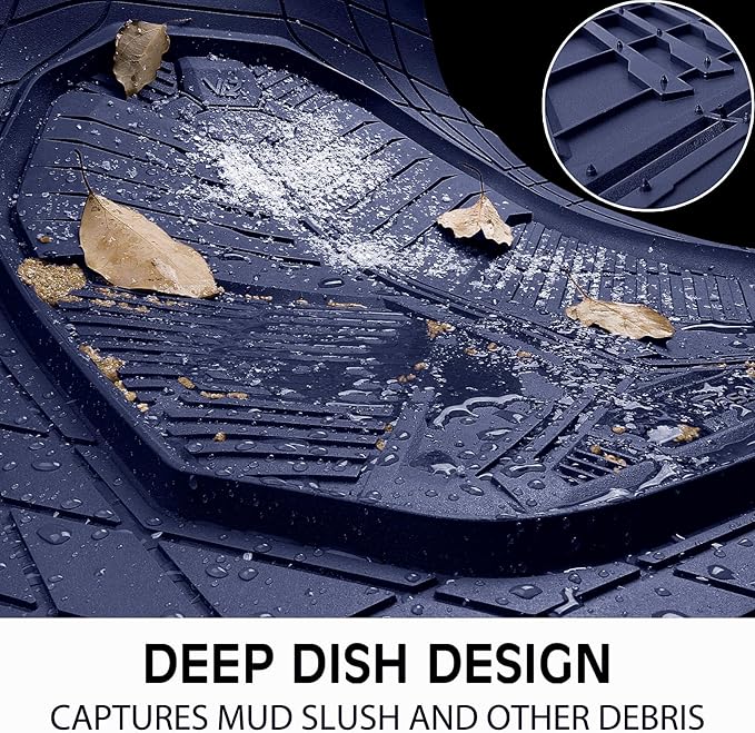 CAR PASS Heavy Duty Rubber Car Mats with Cargo Liner, Deep-Dish Car Floor Mats and Trunk Mat All Weather, Universal Trim-to-Fit for SUVs Trucks Sedans, Waterproof Anti-Slip, Trimmable V12 Blue