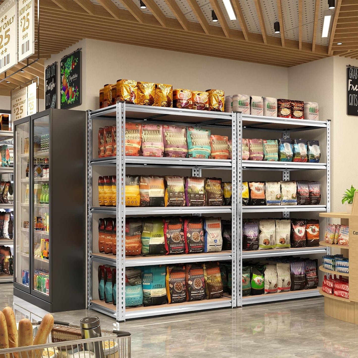 REIBII 2020LBS Garage Shelving Heavy Duty Metal Shelving 5 Tier Storage Shelves, Garage Shelves for Warehouse Basement, Easy Assembly, 72" H x 35.55" W x 16" D, Galvanized, 2 Pack