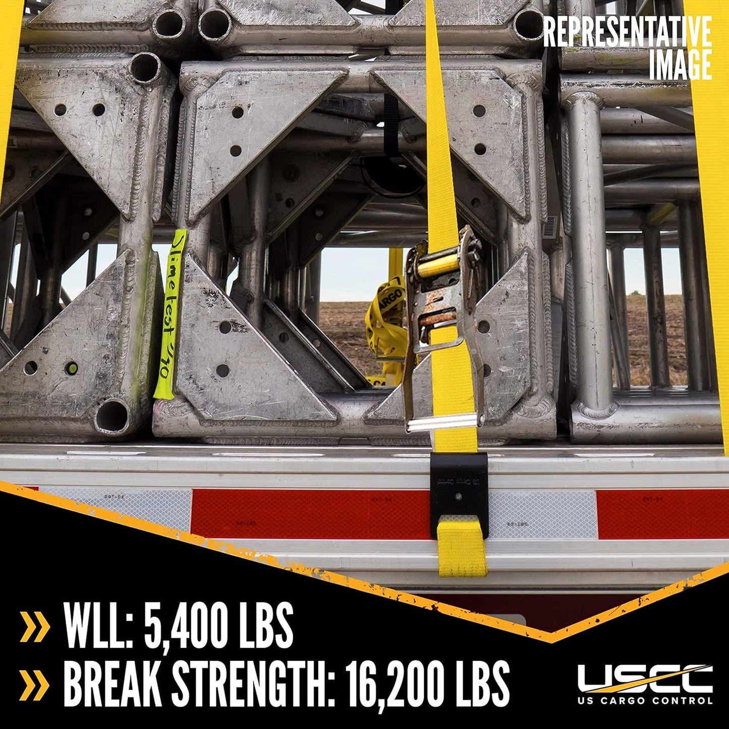 US Cargo Control Heavy Duty Yellow Fixed End with Ratchet and Flat Hook 4 Inch x 11 Inch (200-Pack), Fixed End Only, 5,400 LBS Working Load Limit