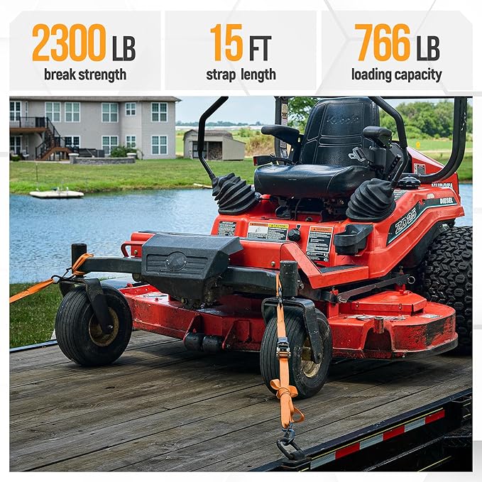 FORTEM Ratchet Straps, Tie Down Strap Set 2300lb Break Strength, 4 Pack 15ft x 1in, 4 Soft Loops, Moving Straps Tie Downs, Cargo Cam Buckles for Trucks, Carry Bag, for Men