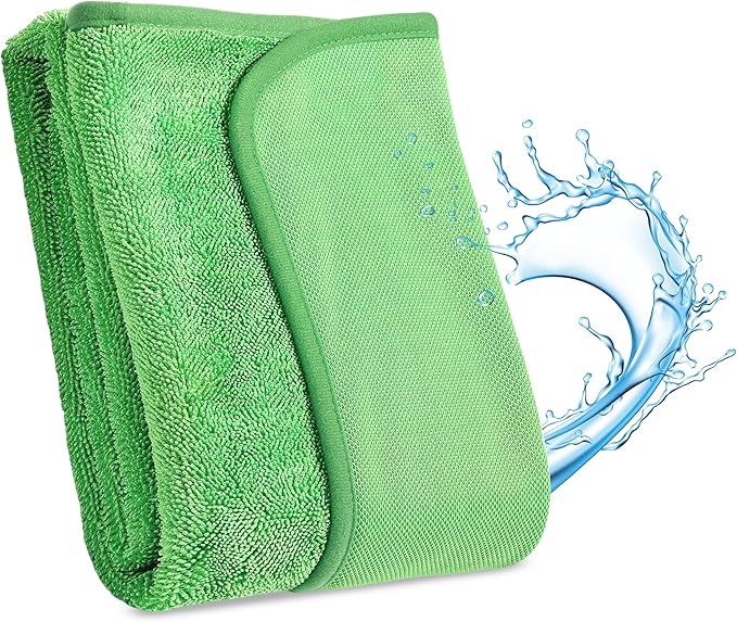 JOYMOOP Microfiber Towels for Cars, 35.4" x 23.6" Car Drying Towel, Green Reusable Car Towel, Quick Drying Car Microfiber Cleaning Cloth for RVs, SUVs, Trucks