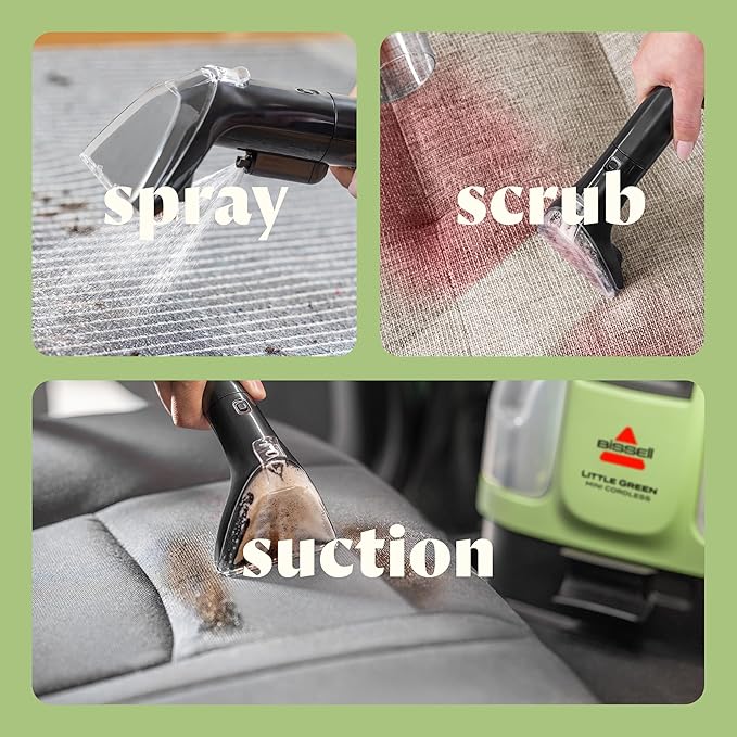BISSELL Little Green Mini Cordless Portable Carpet and Upholstery Deep Cleaner, Car/Auto Detailer, with HydroRinse Self-Cleaning Tool and 4" Tough Stain Tool, 4015