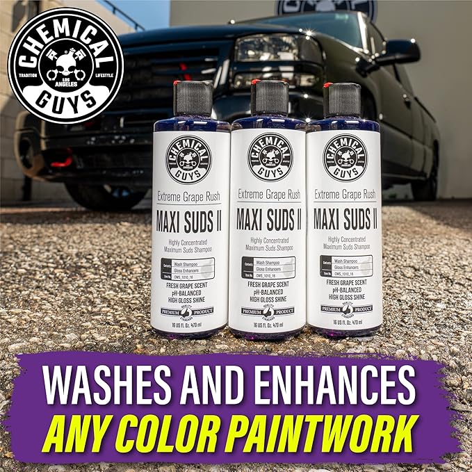 Chemical Guys CWS 1010 64 Maxi-Suds II Foaming Car Wash Soap (Works with Foam Cannons, Foam Guns or Bucket Washes) Safe for Cars, Trucks, Motorcycles, RVs & More, 64 fl. Oz (Half Gallon), Grape Scent