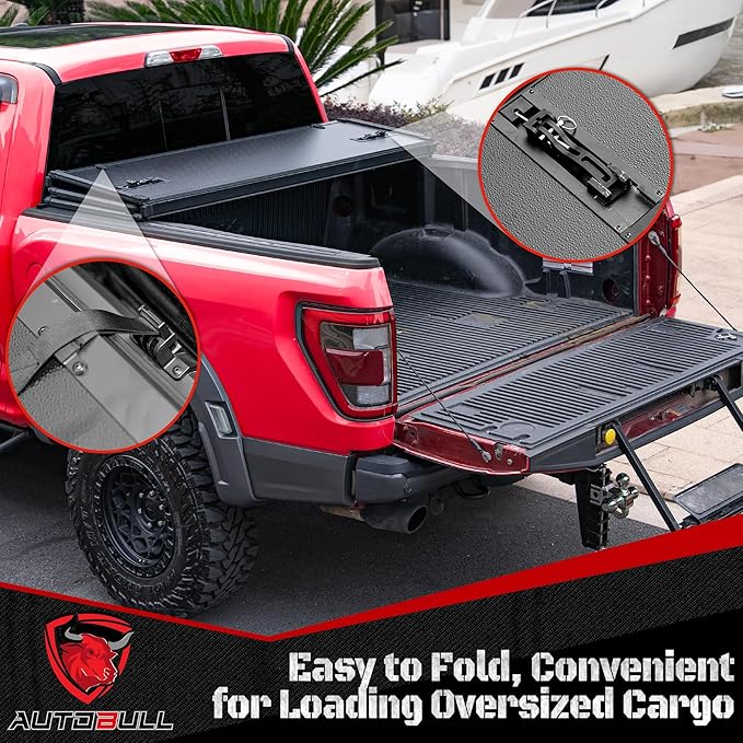 Hard Top Tri Fold tonneau Cover Compatible with 2005-2025 Nissan Frontier 5ft Bed (58.6") w/or w/o Deck Rail System, Alloy Steel and Fiberglass Made