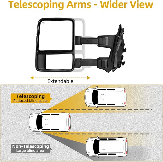 DWVO Side Towing Mirrors Compatible with 2008-2016 Ford F250 F350 F450 F550 Super Duty,Left Driver Mirror with Power Heated Manual Folding Turn Signal Black