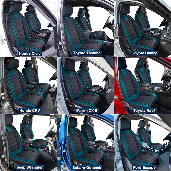 OASIS AUTO Car Seat Covers Full Set, Waterproof Faux Leather Seat Covers for Cars Universal Fit for SUV, Truck, Sedan, Black Premium Car Seat Protector with Front & Back Cushions