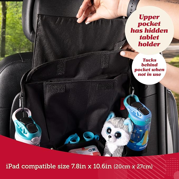 Lusso Gear Heavy Duty Back Seat Car Organizer Extra Large for Protection, Sag Proof & Reinforced Corners, Protects iPad & Backseat, 12 Versatile Car Seat Organizer Storage Compartments (Gray)