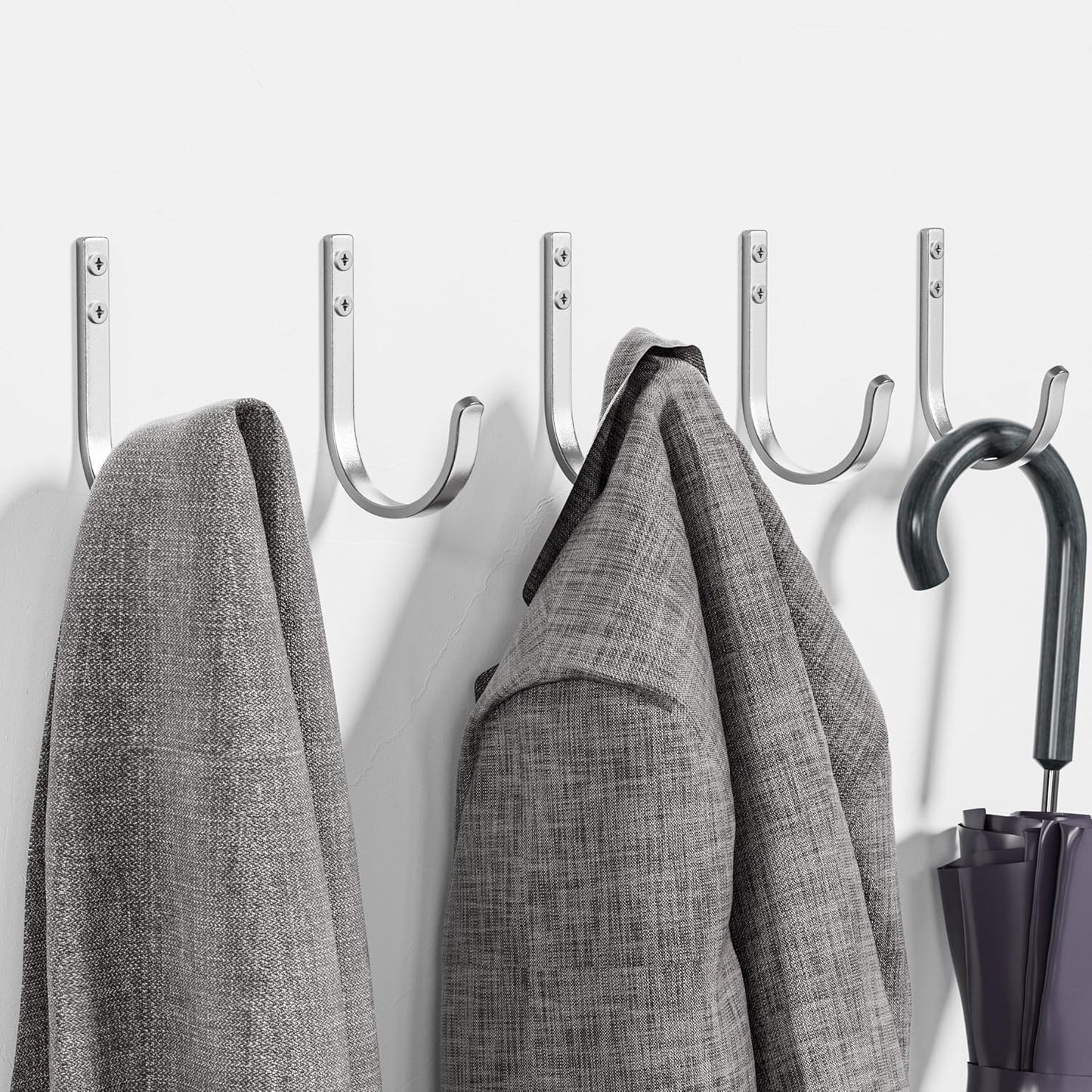 Wall Hooks for Hanging Towel/Coat - 22LB Screw in Metal Hanger Wall Mount, for Outdoor, Closet, Door, Bathrooms, for Backpack, Robe, Silver 5 Pack