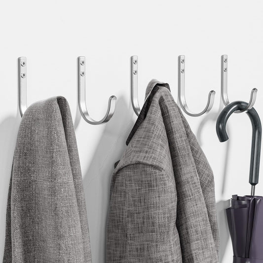 Wall Hooks for Hanging Towel/Coat - 22LB Screw in Metal Hanger Wall Mount, for Outdoor, Closet, Door, Bathrooms, for Backpack, Robe, Silver 5 Pack