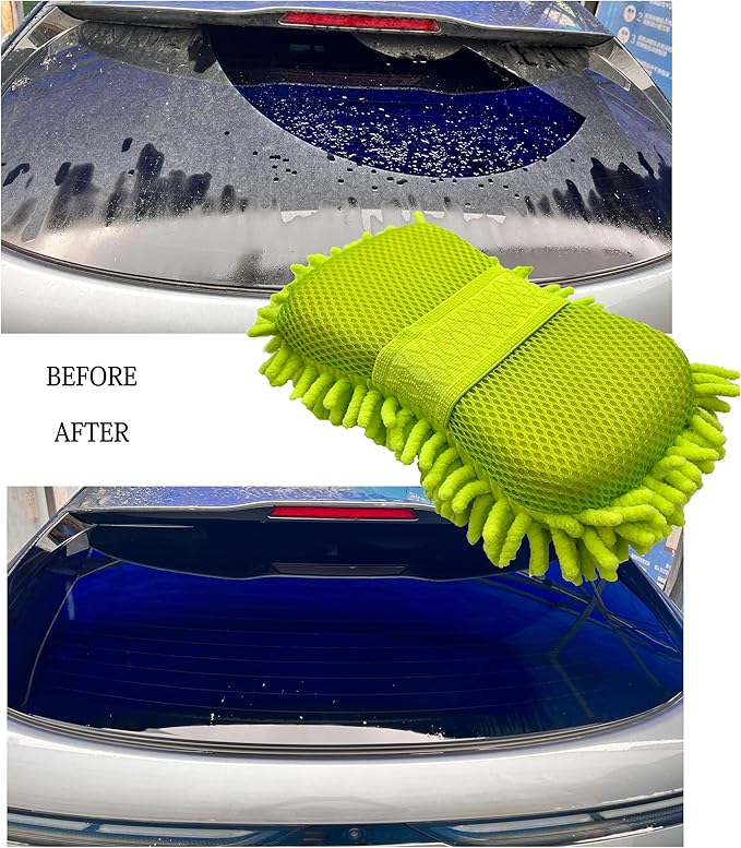 Microfiber Car Wash Sponge-Non-Scratch Wash Mitt-Two Sided Chenille Microfiber Washing Sponge-Mitt for Cars, Trucks, SUVs, Boats(2 Pack Green)