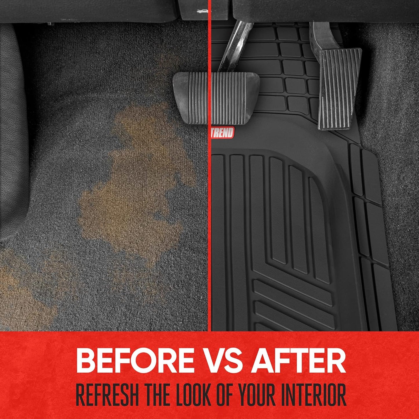 Motor Trend FlexTough Plus-2 Piece Front Car Floor Mats- Black Contour Liners-Deep Dish Heavy Duty Rubber Floor Mats for Car SUV Truck & Van-All Weather Protection, Universal Trim to Fit