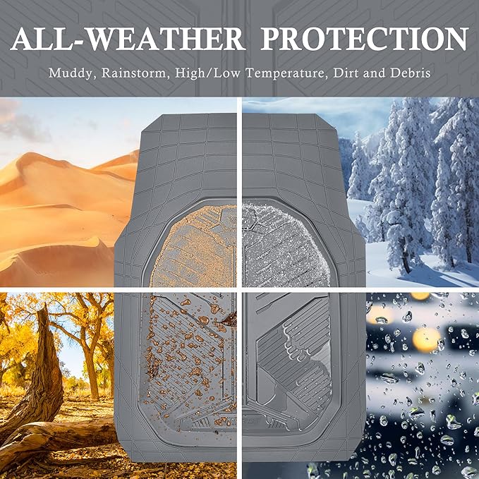 CAR PASS Heavy Duty Rubber Car Mats, Deepdish All Weather Floor Mats for Car Full Set, Universal Automotive Mats Trim to Fit for Sedans SUVs Trucks, Waterproof Anti-Slip Deep Tray 3 Pieces Dark Gray