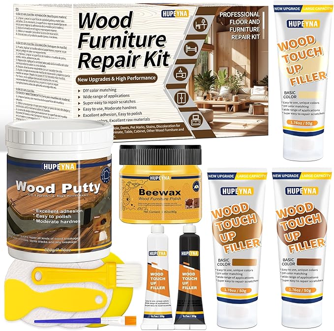 Wood Repair Kit, Wood Furniture Repair Kit, Wood Filler, Wood Putty and Beeswax- Repair Stains, Scratch, Cracks, Hole, Discoloration for Wooden Door, Table, Cabinet, Bed, Floor (Natural Wood Series)
