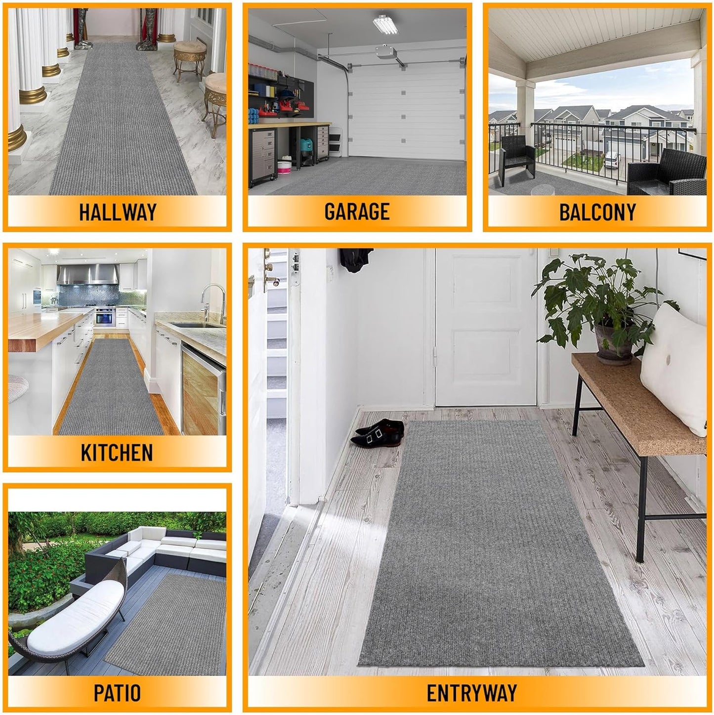 Ottomanson 6'6" x 12' Mud Mat Area Rug Scraper Carpet - Non-Slip, Dirt Trapping for Indoor & Outdoor Use - Ideal for Entryway, Garage, Kitchen, Patio & High-Traffic Areas, Gray