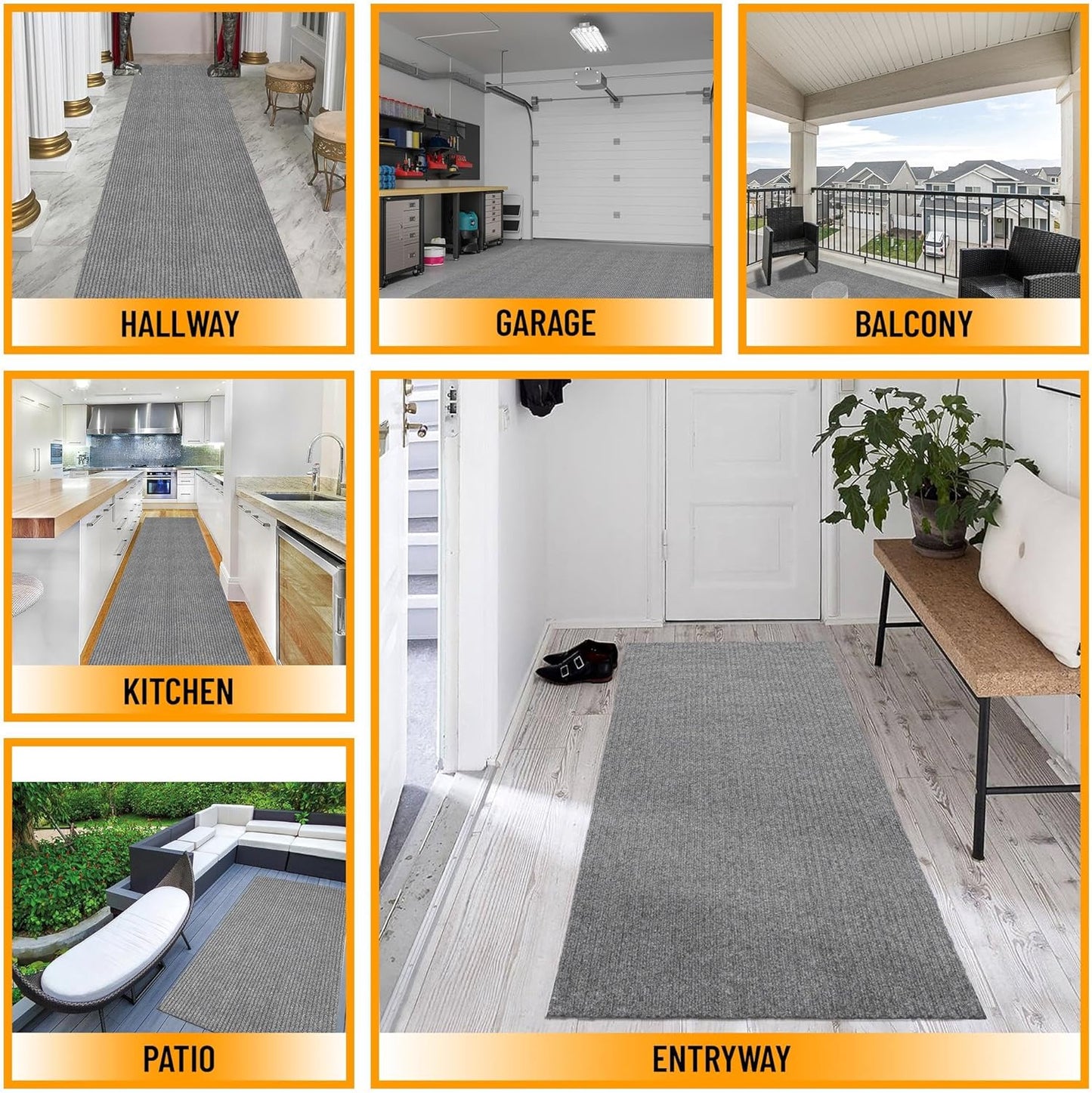 Ottomanson 2'7" x 34' Hallway Runner with Scraper Pile - Extra Durable Non-Slip Rug Mat for Indoor & Outdoor Use - Ideal for Kitchen, Entryway & Garage - High-Traffic Carpet, Gray