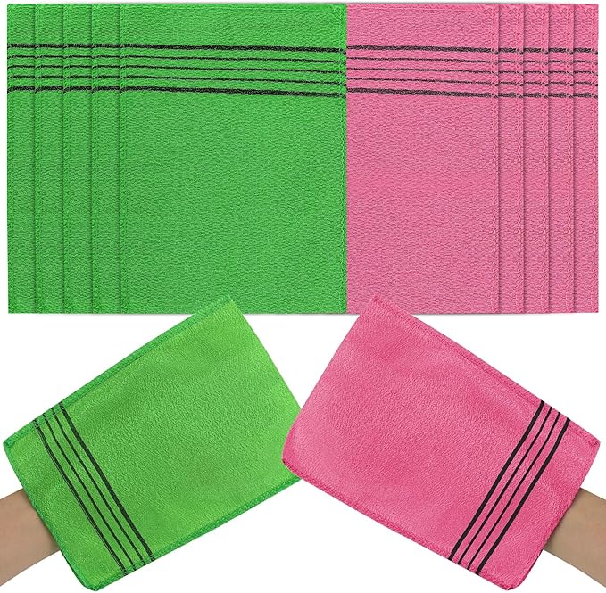 Tecbeauty 12Pcs Korean Exfoliating Bath Washcloths Mitt Scrubber for Body Removing Dead Skin