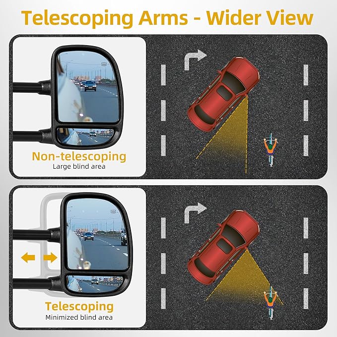 DWVO Towing Mirror Compatible with 1999-2007 F250 F350 F450 F550 Super Duty, 2001 2002 2003 2004 2005 Excursion, Side Mirror with Power Control Heated Manually Folding Telescoping