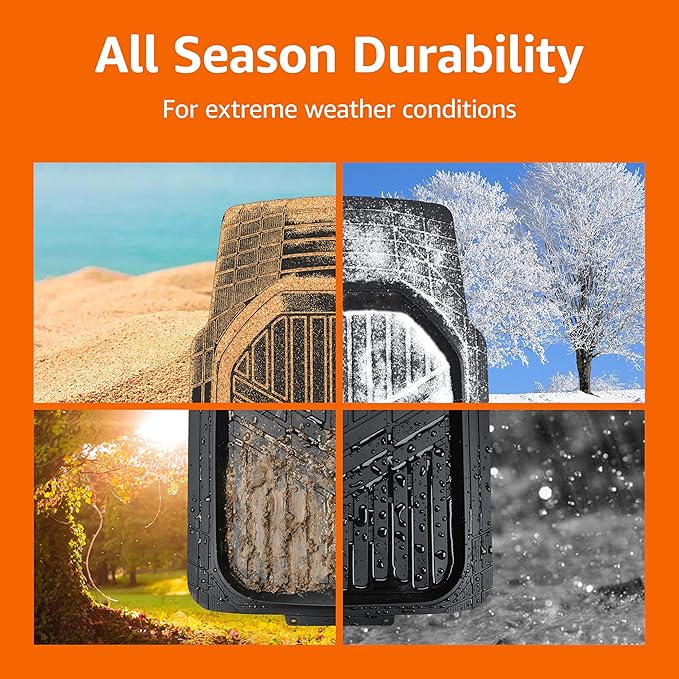 Amazon Basics 3-Piece All-Weather Heavy Duty, Full Set Rubber Floor Mats for Universal Fit in Cars, SUVs, and Trucks, Black, Trim to Customize