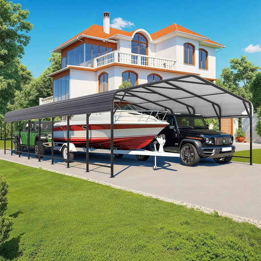 Polar Aurora 20x40 FT Metal Carport with Heavy Duty Carport Canopy, Car Port with Reinforced Base and Upgraded Support Framework, Car Garage Shelter for 2 Car, Boats and Truck