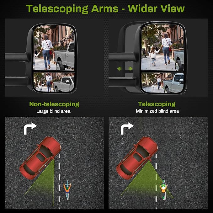 AUTOSAVER88 Towing Mirrors Compatible with 2007-2013 Chevy Silverado GMC Sierra All Models Right and Left Side Mirror Power Adjustable Heated Tow Mirror Set