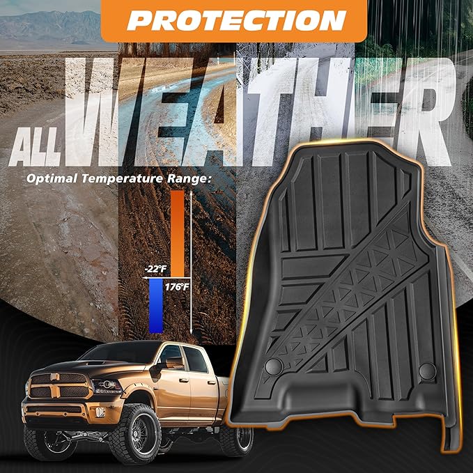Floor Mats for 2019-2024 Dodge Ram 1500 Crew Cab with Storage | Custom Fit | Front & Rear | Front Bucket |All-Weather Car Liners for Trucks