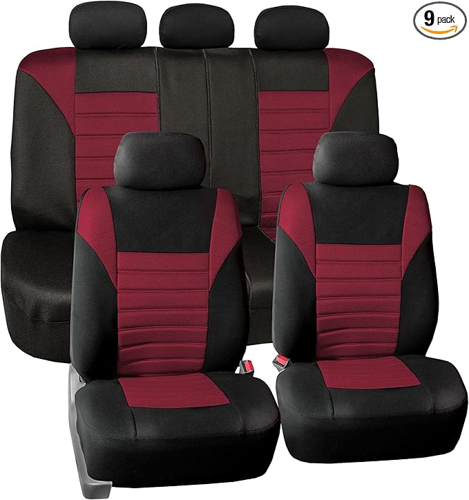 FH Group Automotive Car Seat Covers Full Set Premium 3D Air Mesh Front Seat Covers, Airbag Compatible & Split Bench Cover Universal Fit Interior Accessories for Cars Trucks and SUVs - Burgundy