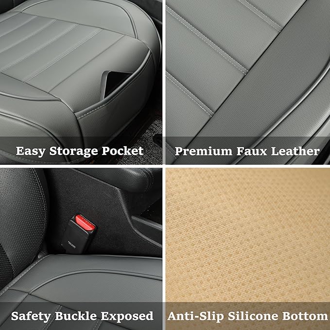 2 Pack Leather Front Car Seat Covers,Bottom Seat Covers for Cars,Driver Car Seat Cover,Luxury Seat Protectors,Waterproof,Anti-Slip,Full Wrap,for Most Vehicles,Sedan,Truck,SUV(Grey)