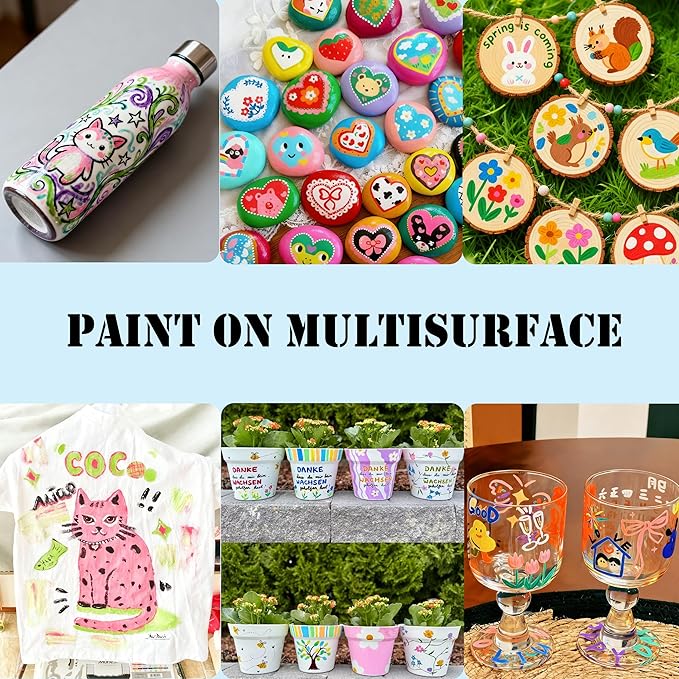 60 Colors Acrylic Markers Set,Brush Tip Acrylic Paint Pens for Painting on Rocks, Canvas, Ceramic, Wood, Glass - Perfect for Artists, Kids and Adults - DIY Crafts, Holiday Decorations & Art Supplies