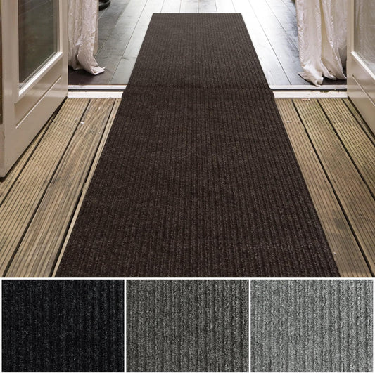 iCustomRug Spartan Weather Warrior Indoor/Outdoor Utility Ribbed Carpet Runner with Non-Slip Thermoplastic Rubber Backing, 3ft X 50ft in Brown