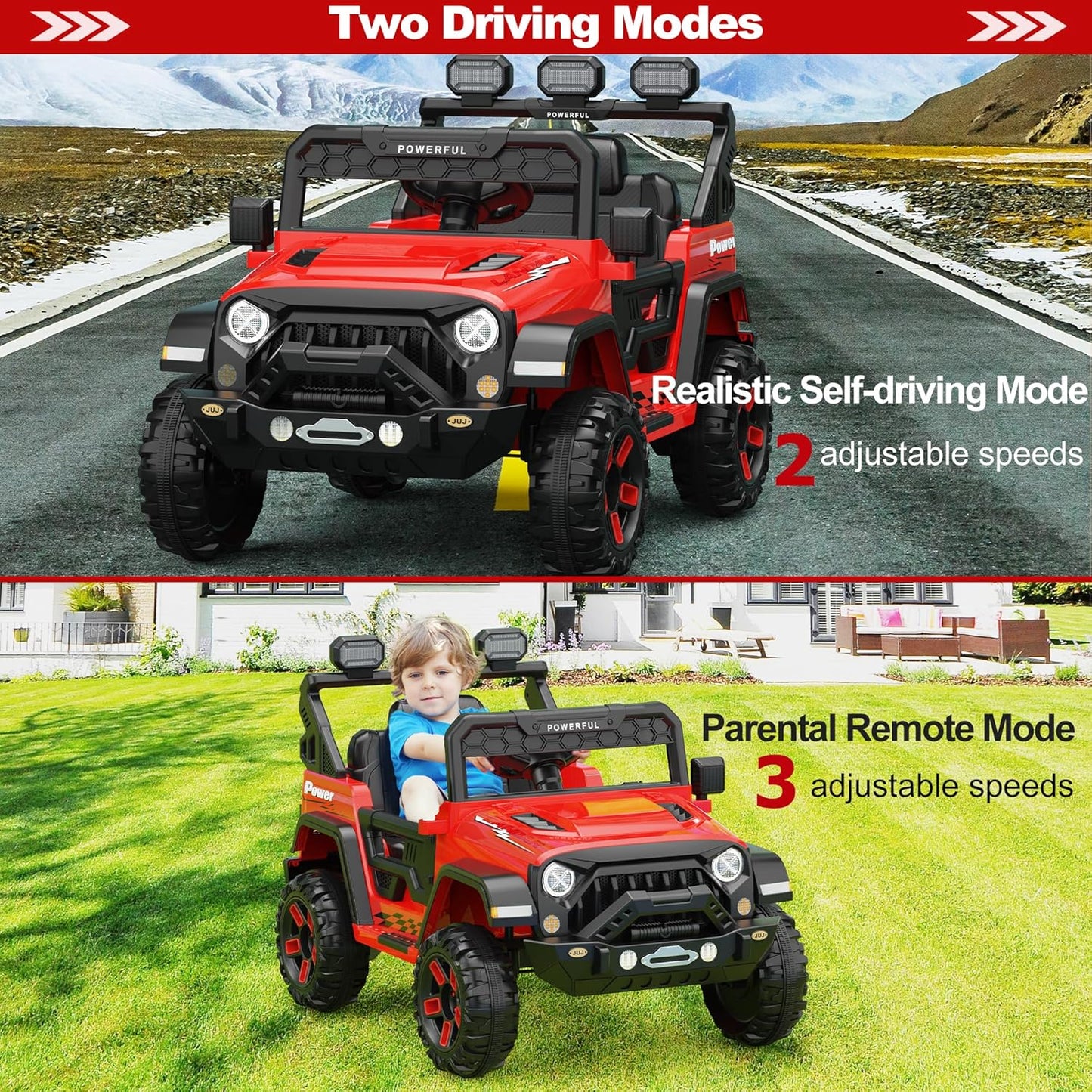 12V Kids Ride On Car with Parent Remote Control, Electric Car for Toddlers, Kids Electric Vehicle, Power Wheels Ride On Toy Big Kid, 3 Speeds, LED Lights, Bluetooth, Red