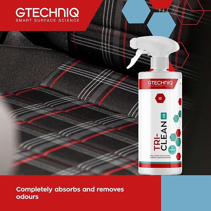Gtechniq - I2 Tri-Clean - Automotive Interior Odor Absorber; Removes Dirt Attracting Residues; Safe on Leather, Dash, Carpets, Upholstery (1 Liter)