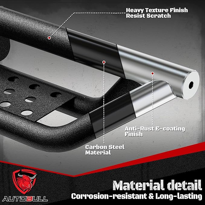 Running Boards Compatible with 2022-2025 Toyota Tundra Crewmax cab 4 Full Size Doors, 6" 2-Stairs Side Step Rails Coated Black Carbon Steel Nerf Bars