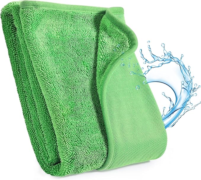 JOYMOOP Microfiber Towels for Cars, 63" x 29.5" Car Drying Towel, Green Reusable Car Towel, Quick Drying Car Microfiber Cleaning Cloth for RVs, SUVs, Trucks