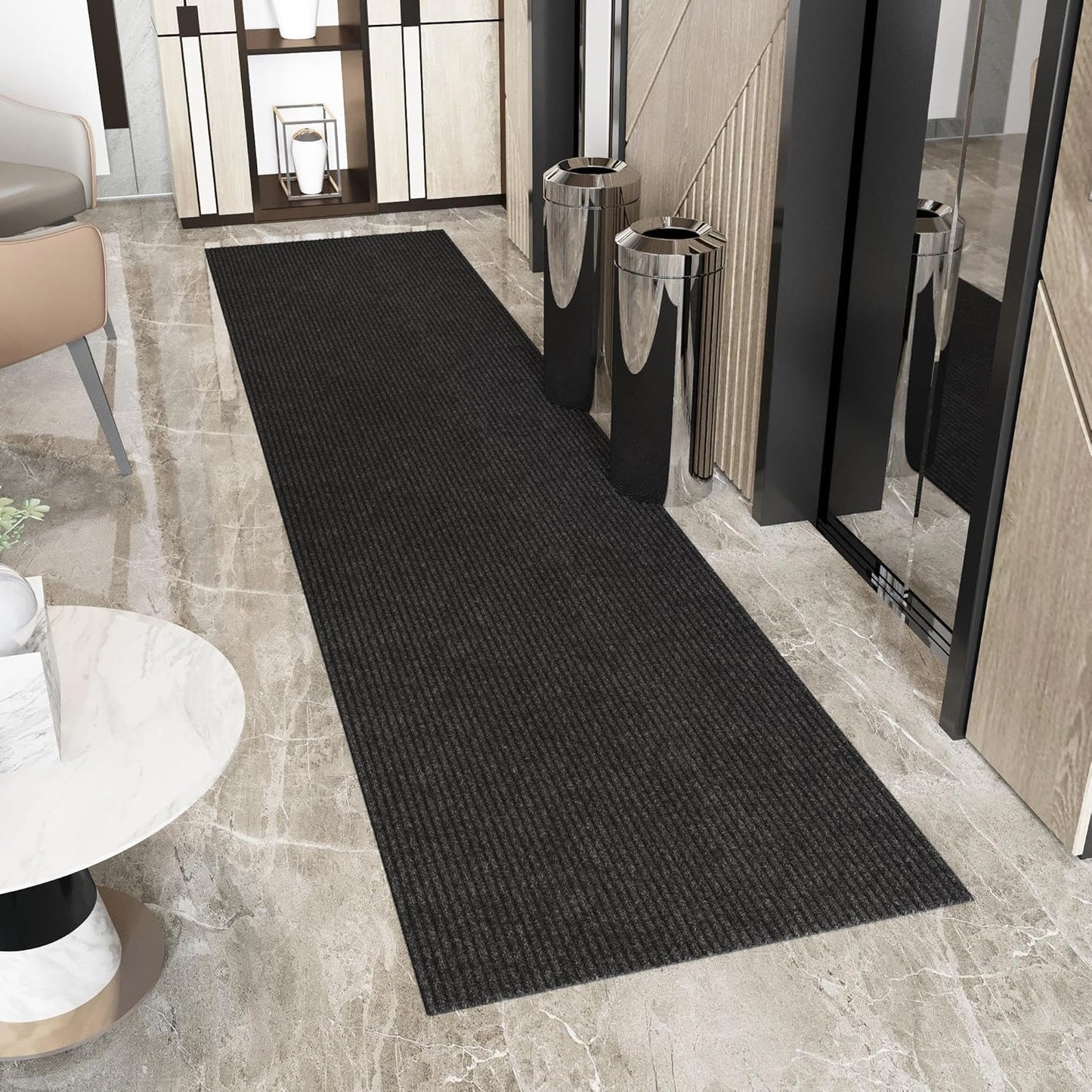 Ottomanson 3'11" x 17' Hallway Runner with Scraper Pile - Extra Durable Non-Slip Rug Mat for Indoor & Outdoor Use - Ideal for Kitchen, Entryway & Garage - High-Traffic Carpet, Black