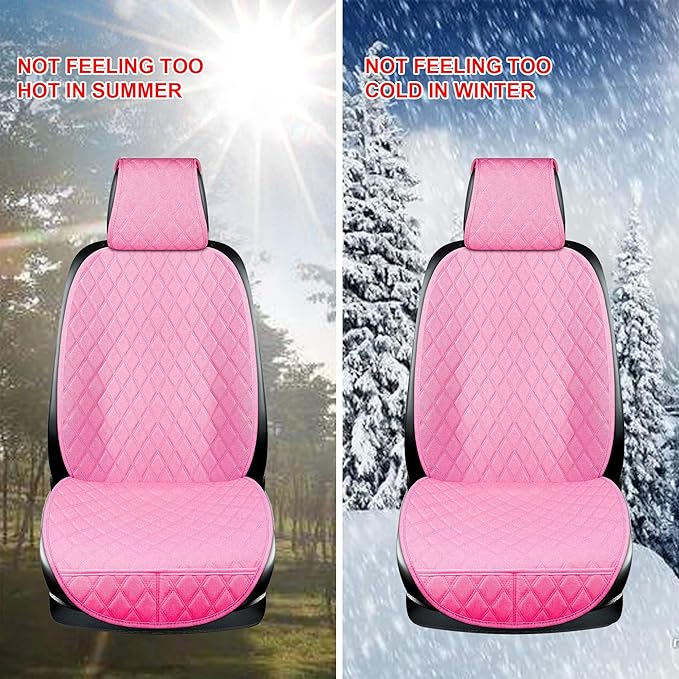 ENOGE Linen Car Seat Covers Front Seat Covers Breathable Cloth Fabric Car Seat Protector Universal Fit Most Automotive, Van, SUV, Trucks (Pink, 2 Front)