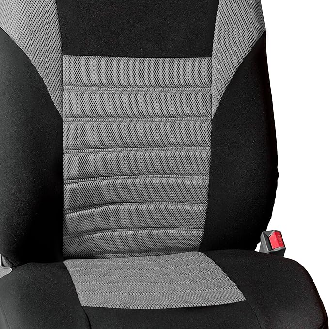 FH Group Gray Polyester Car Seat Cover, 3D Air Mesh, Front Set, Airbag Compatible, Universal Fit for Cars Trucks SUVs